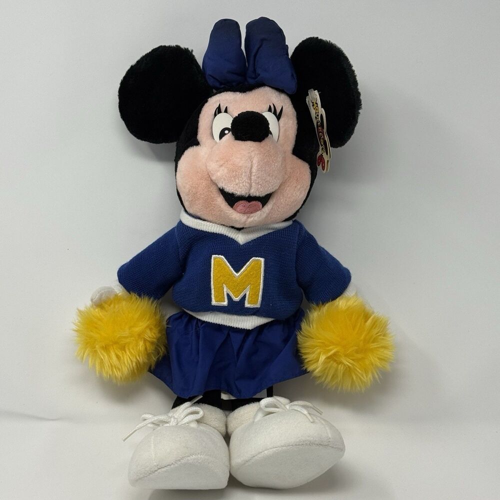 NWT Vintage Disneyland Minnie Mouse Cheerleader pom poms 16" Plush Doll
